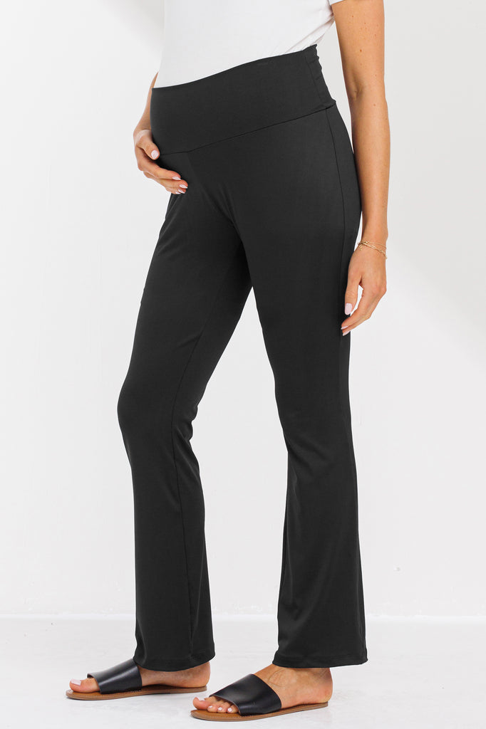 Blaxk High Waisted Straight Leg Yoga Maternity Leggings Side