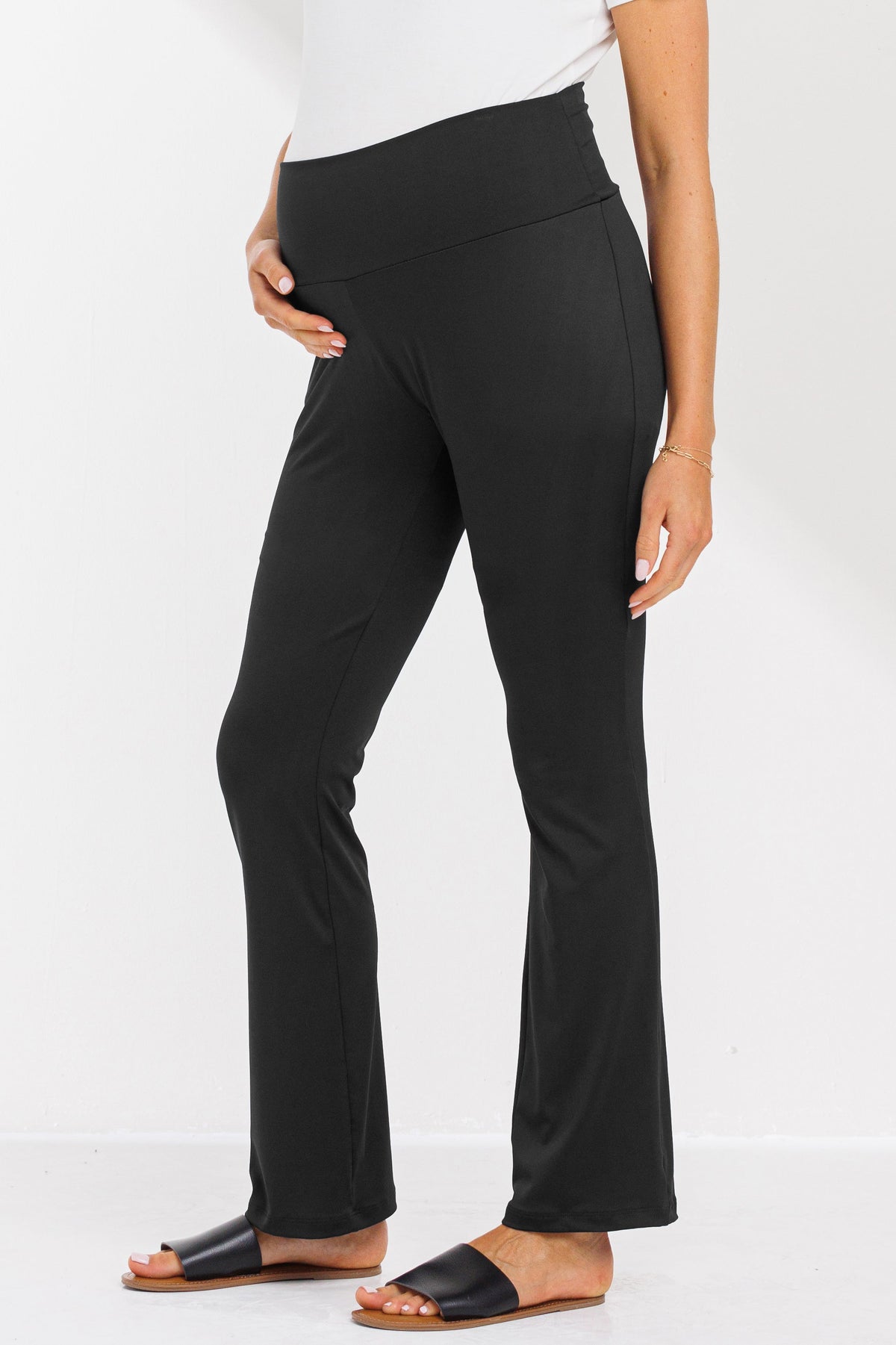 Blaxk High Waisted Straight Leg Yoga Maternity Leggings Side