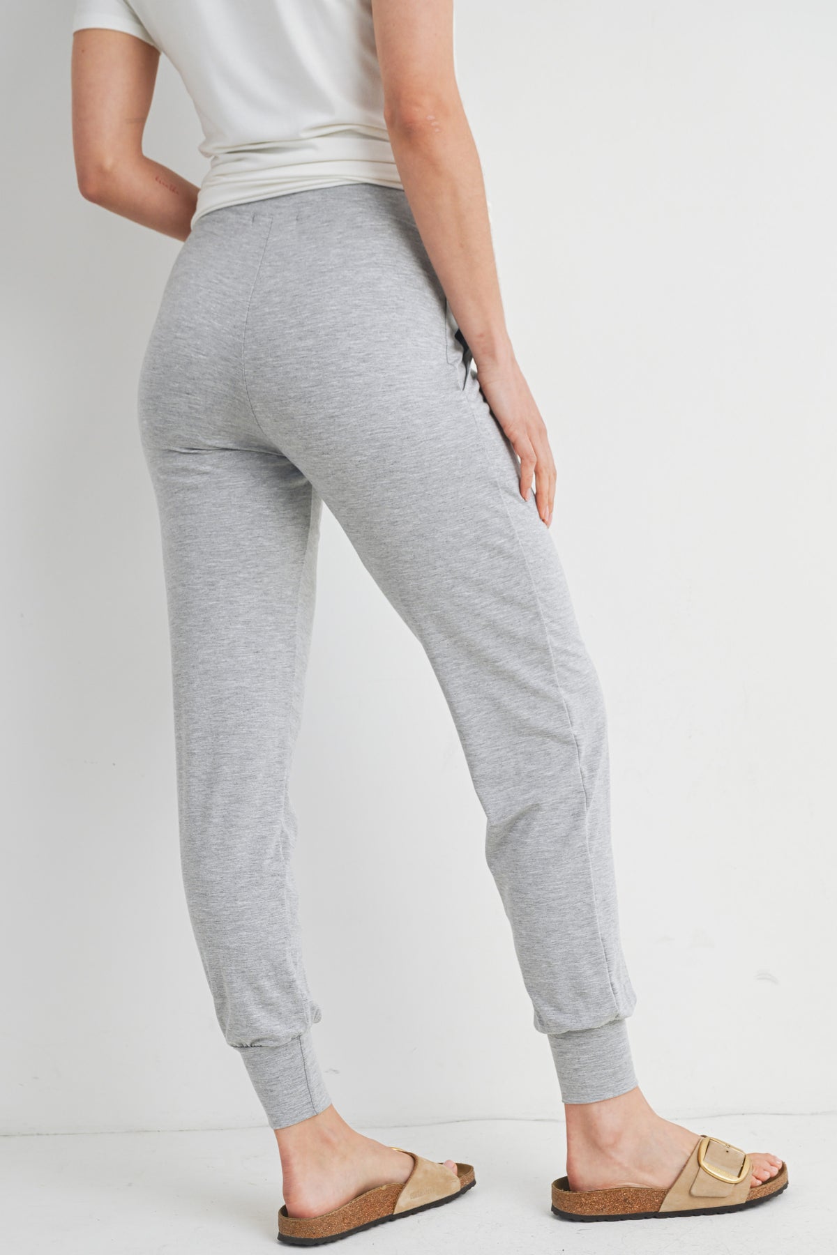 Heather Grey Maternity Waistband Jogger Pant with Pockets Back View