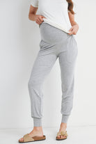 Heather Grey Maternity Waistband Jogger Pant with Pockets Front View