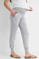 Heather Grey Maternity Waistband Jogger Pant with Pockets Side View