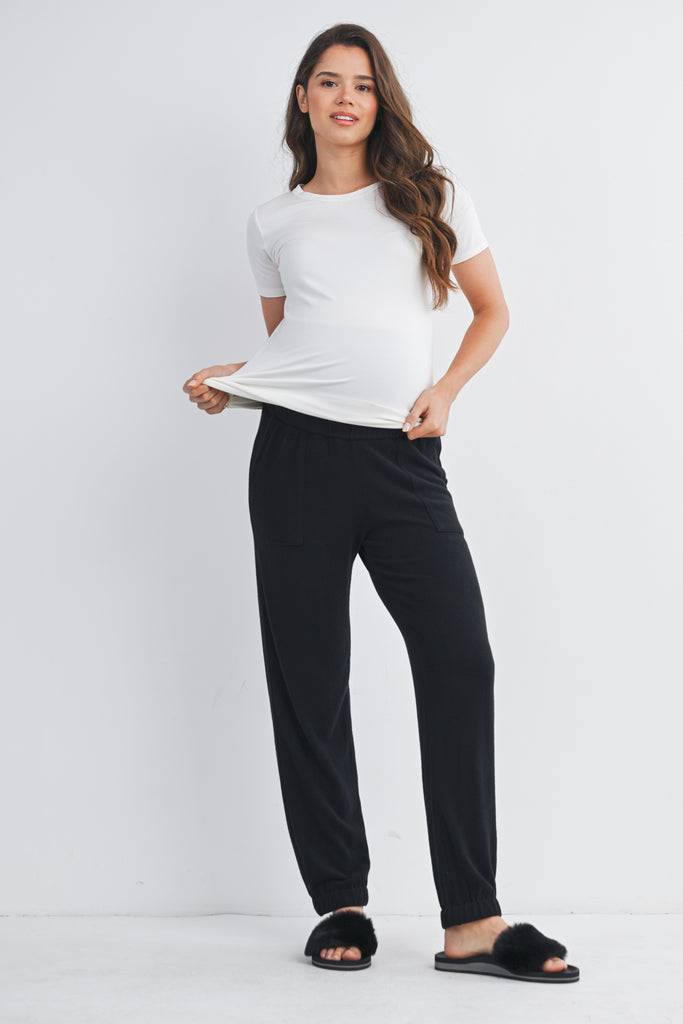 Black Over The Belly Soft Lounge Maternity Pants Full Body