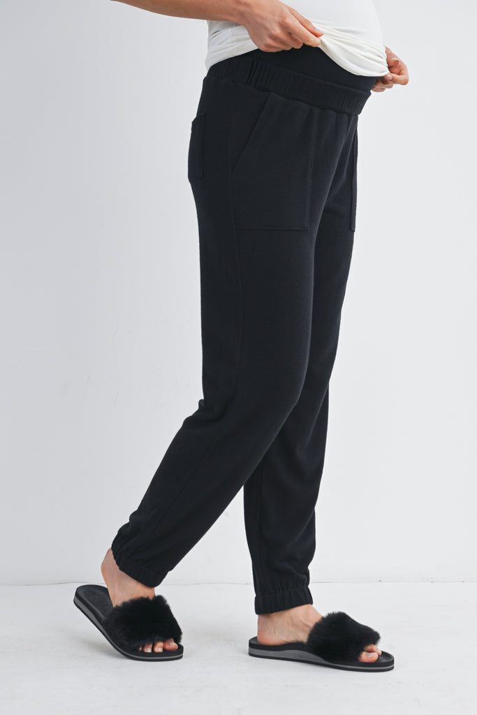 Black Over The Belly Soft Lounge Maternity Pants Side View