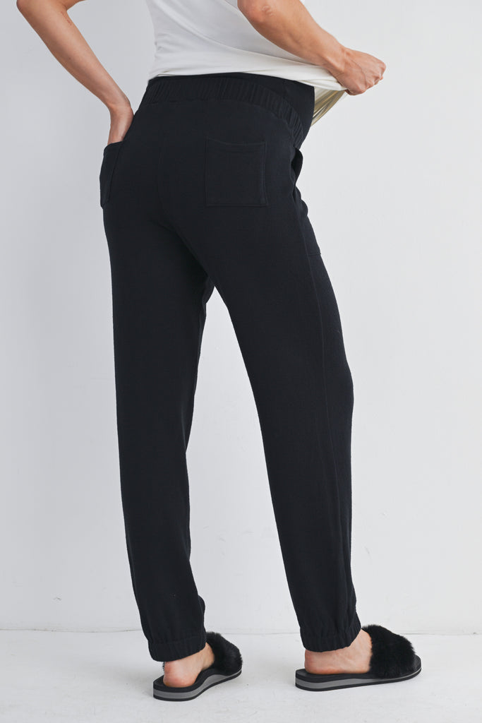 Black Over The Belly Soft Lounge Maternity Pants Back View