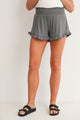 Olive Smocked Waist Ruffled Hem Ribbed Maternity Shorts Front View