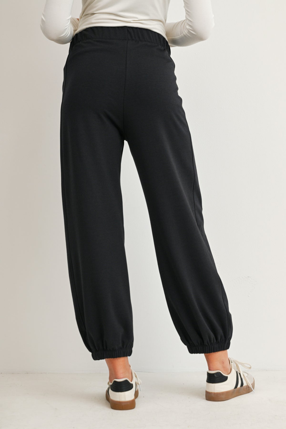 Black Maternity Casual Jogger Pants with Pockets Back View