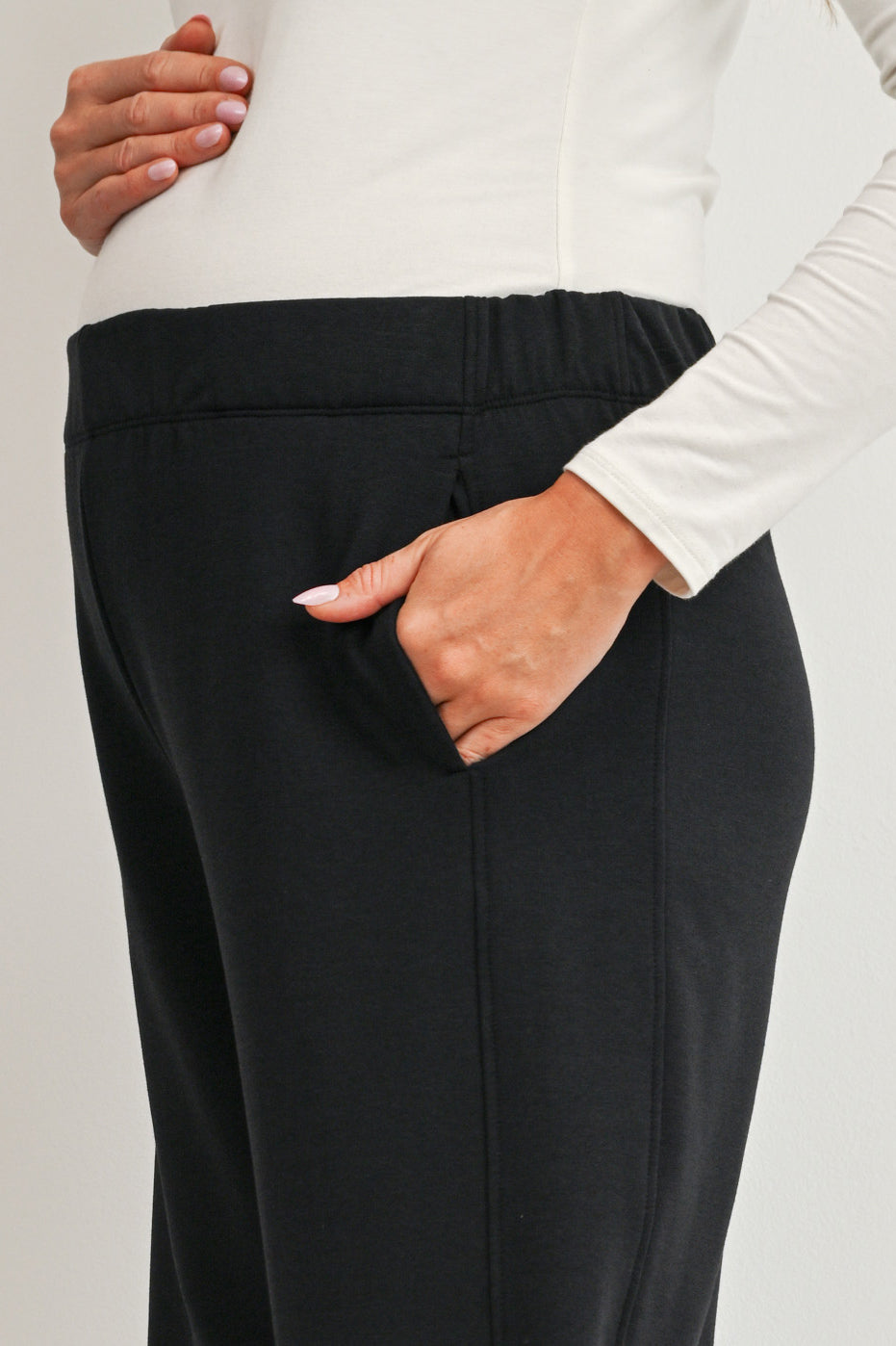 Black Maternity Casual Jogger Pants with Pockets Close Up