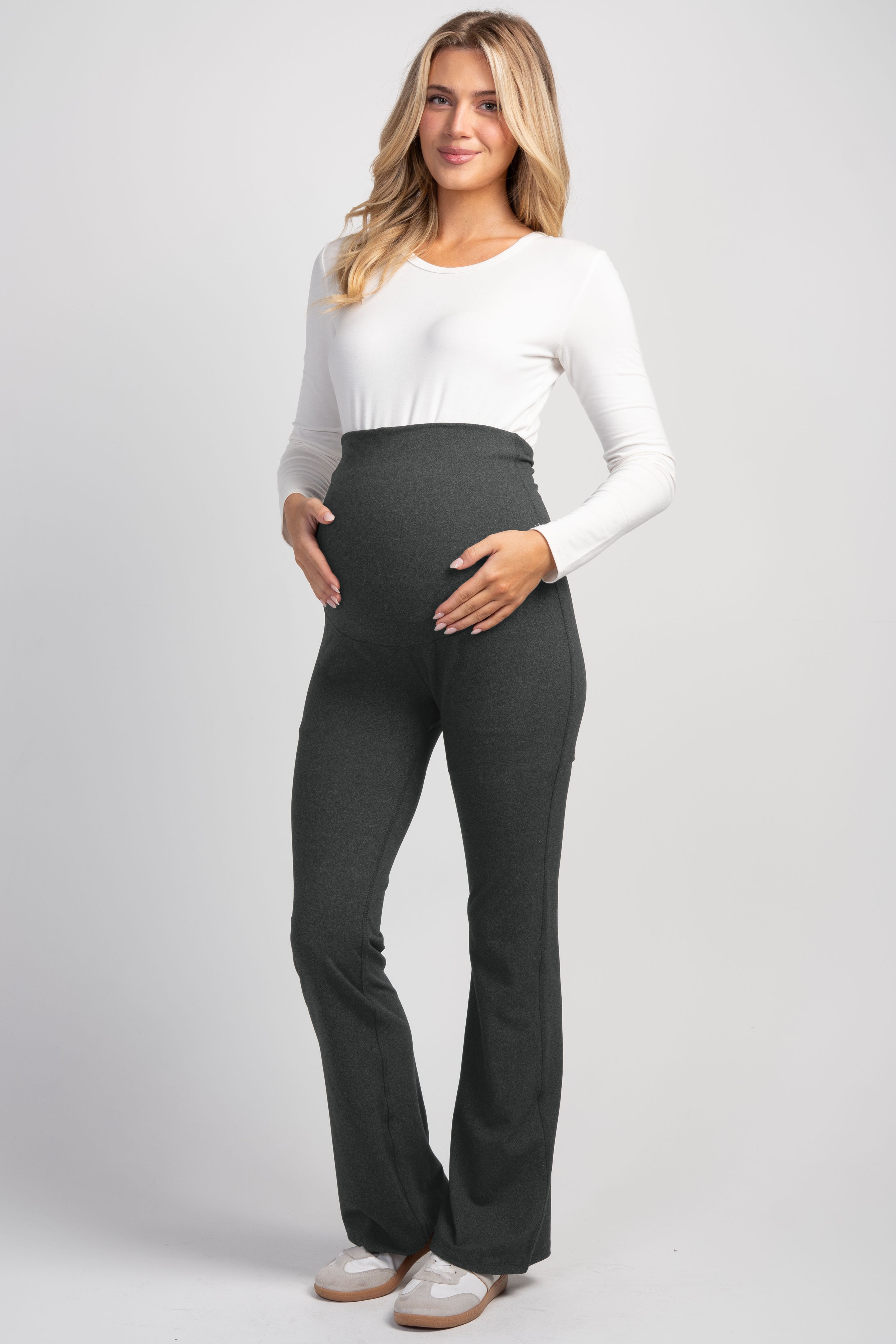Charcoal Maternity Over the Belly Flare Leggings Full Body