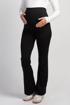 Black Maternity Over the Belly Flare Leggings Front View