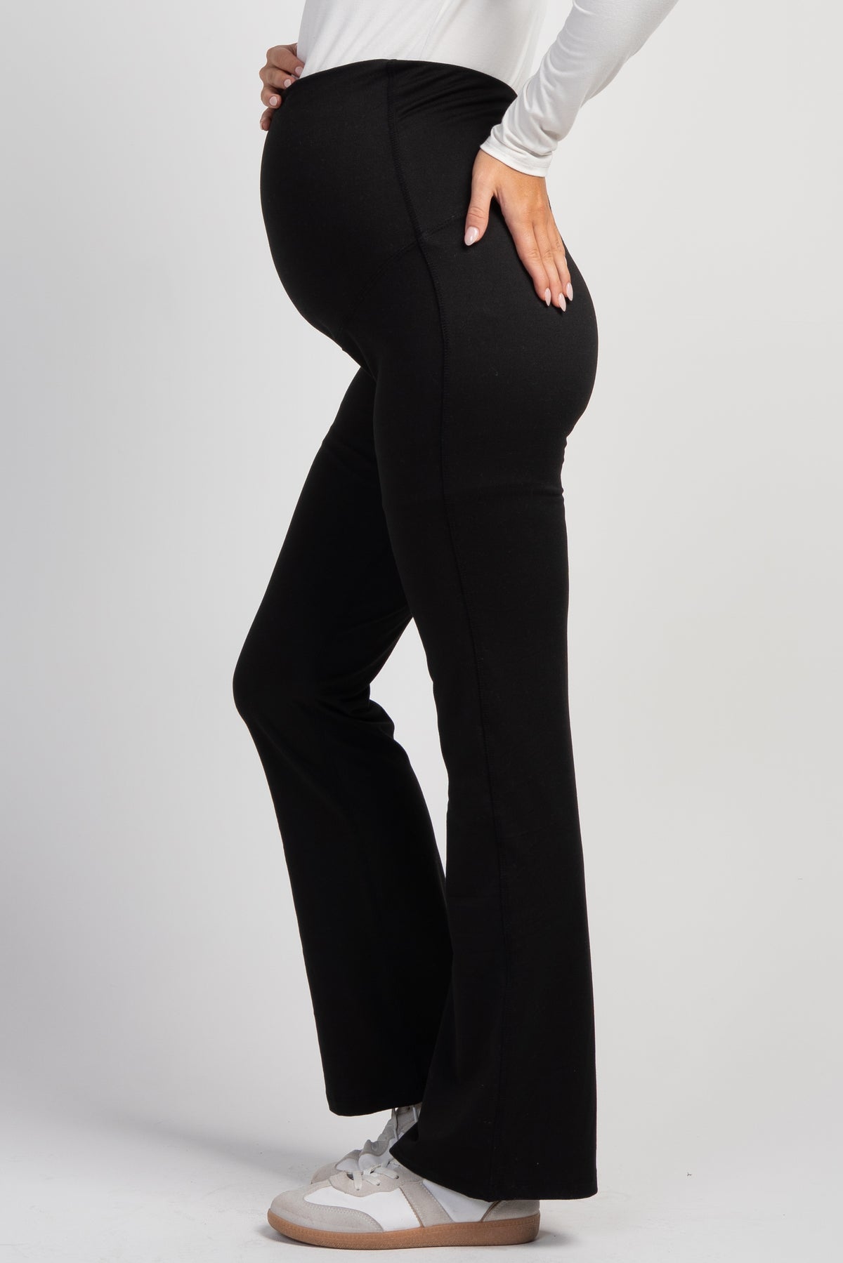 Black Maternity Over the Belly Flare Leggings Side View