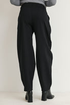 Black Pull-On Cropped Tapered Leg Maternity Pants with Pockets Back View