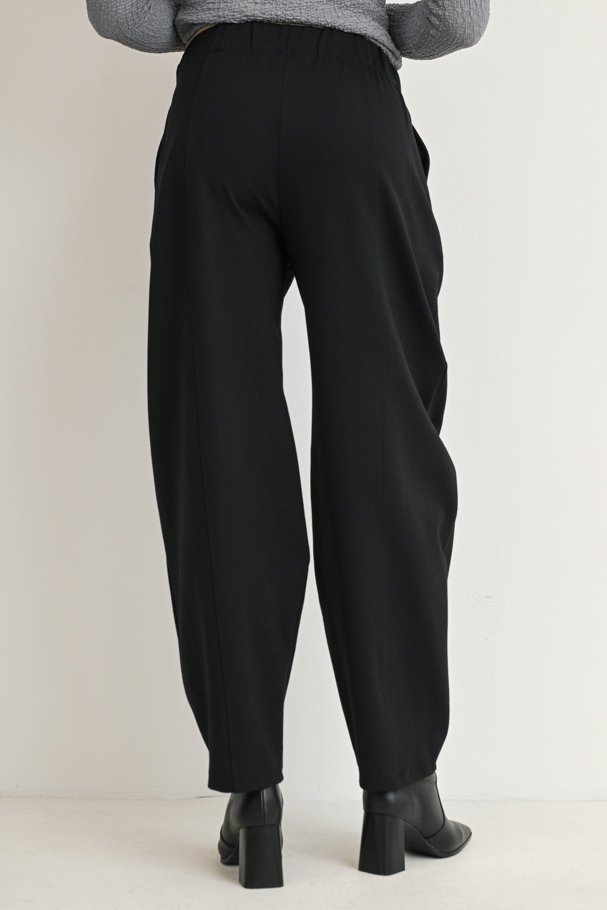 Black Pull-On Cropped Tapered Leg Maternity Pants with Pockets Back View