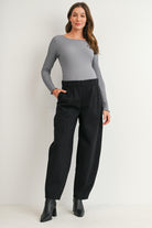 Black Pull-On Cropped Tapered Leg Maternity Pants with Pockets Full Body