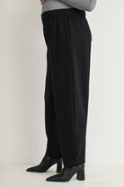 Black Pull-On Cropped Tapered Leg Maternity Pants with Pockets Side View