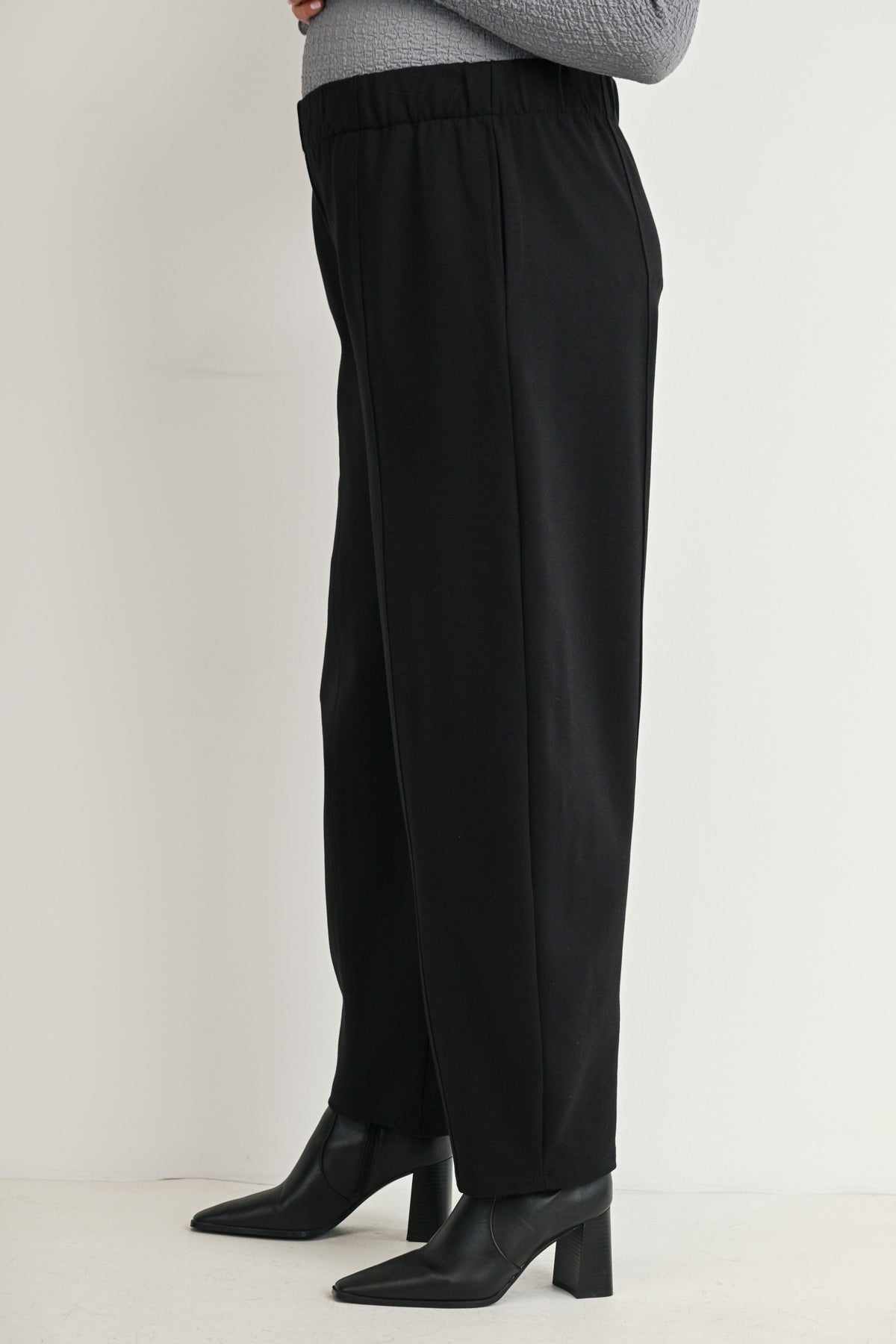 Black Pull-On Cropped Tapered Leg Maternity Pants with Pockets Side View