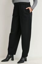 Black Pull-On Cropped Tapered Leg Maternity Pants with Pockets Side View
