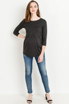 Black Front Pleat Round Neck Maternity Top Full Body