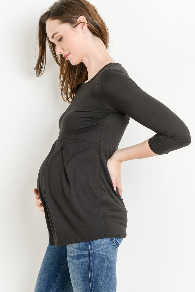 Black Front Pleat Round Neck Maternity Top Side