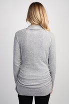 Heather Grey Faux Wrap V-Neck Long Sleeve Nursing Maternity Top Back View