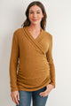 Mustard Faux Wrap V-Neck Long Sleeve Nursing Maternity Top Front View