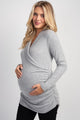 Heather Grey Faux Wrap V-Neck Long Sleeve Nursing Maternity Top Front View