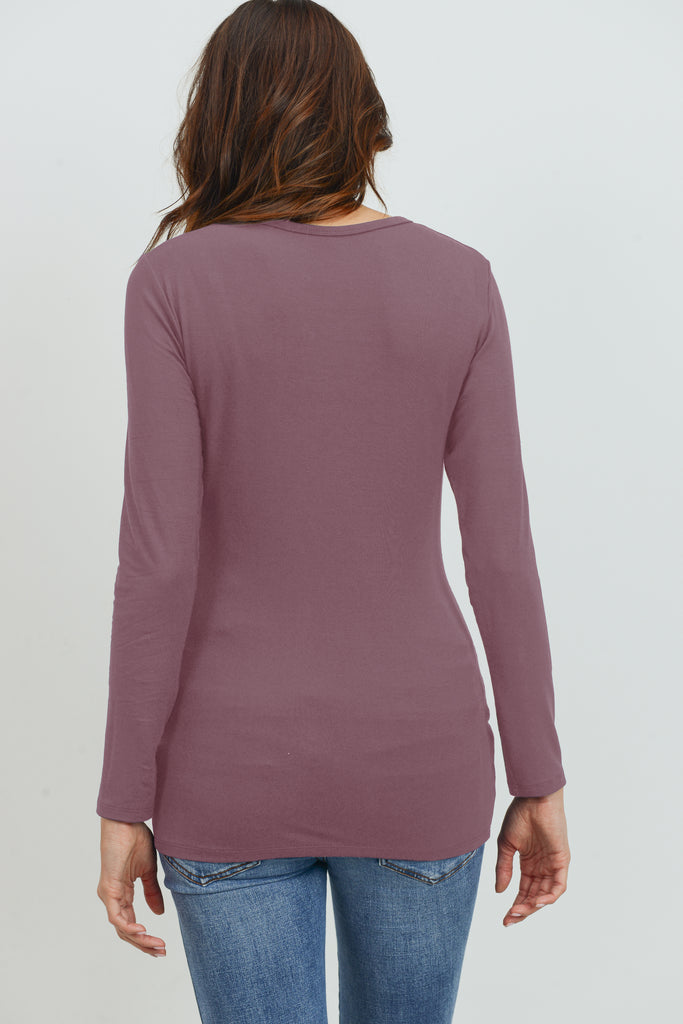 Mauve Modal Jersey Round Neck Long Sleeve Maternity Top Back