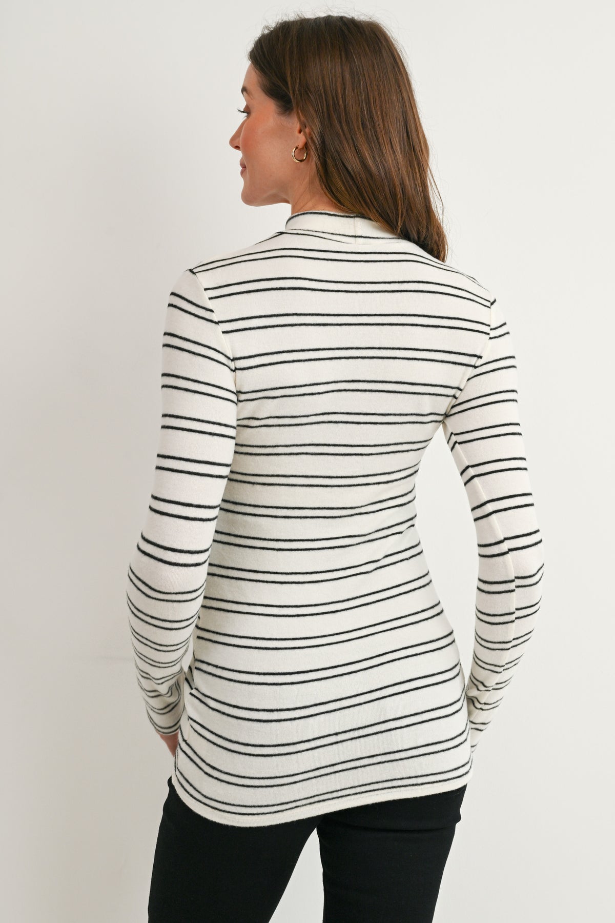 White Striped Mock Neck Long Sleeve Maternity Top Back View