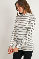 White Striped Mock Neck Long Sleeve Maternity Top Side View