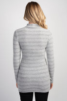 Grey Striped Mock Neck Long Sleeve Maternity Top Back View