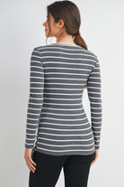 Charcoal Striped Double Layer Long Sleeve Maternity Nursing Top Back View
