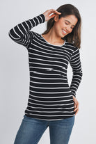 lack Striped Double Layer Long Sleeve Maternity Nursing Top Front View