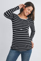 lack Striped Double Layer Long Sleeve Maternity Nursing Top Front View