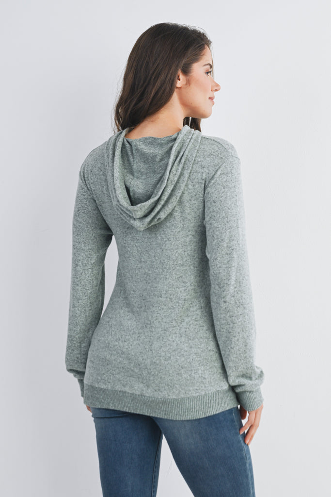 Mint Double Layer Knit Maternity Nursing Hoodie Back View