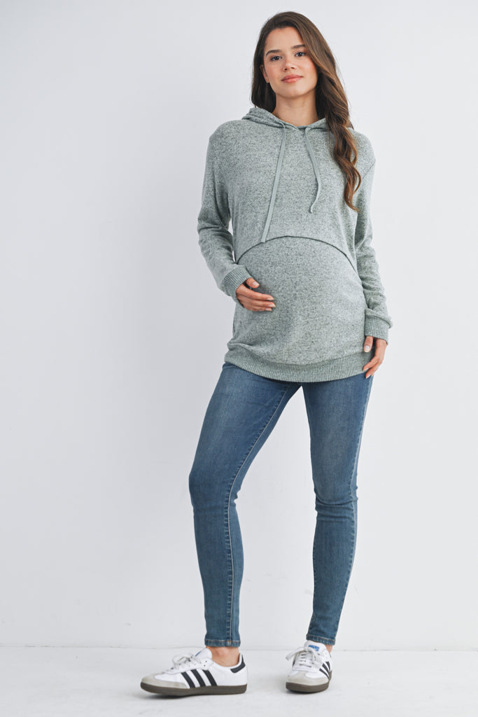 Mint Double Layer Knit Maternity Nursing Hoodie Full Body