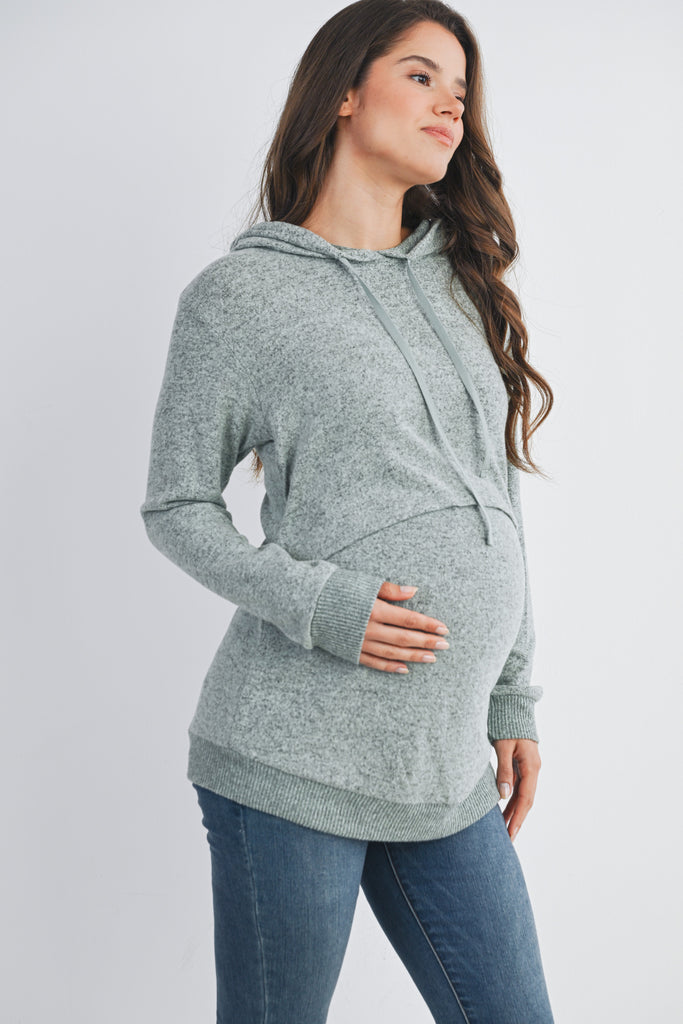 Mint Double Layer Knit Maternity Nursing Hoodie Side View