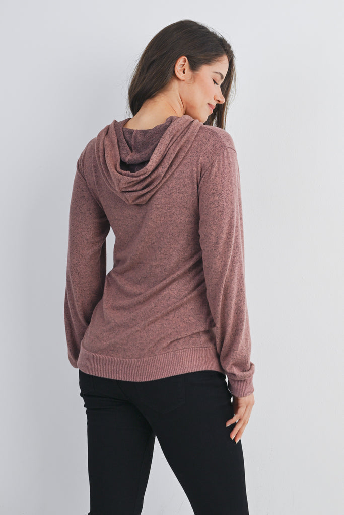 Mauve Double Layer Knit Maternity Nursing Hoodie Back View