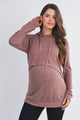 Mauve Double Layer Knit Maternity Nursing Hoodie Front View