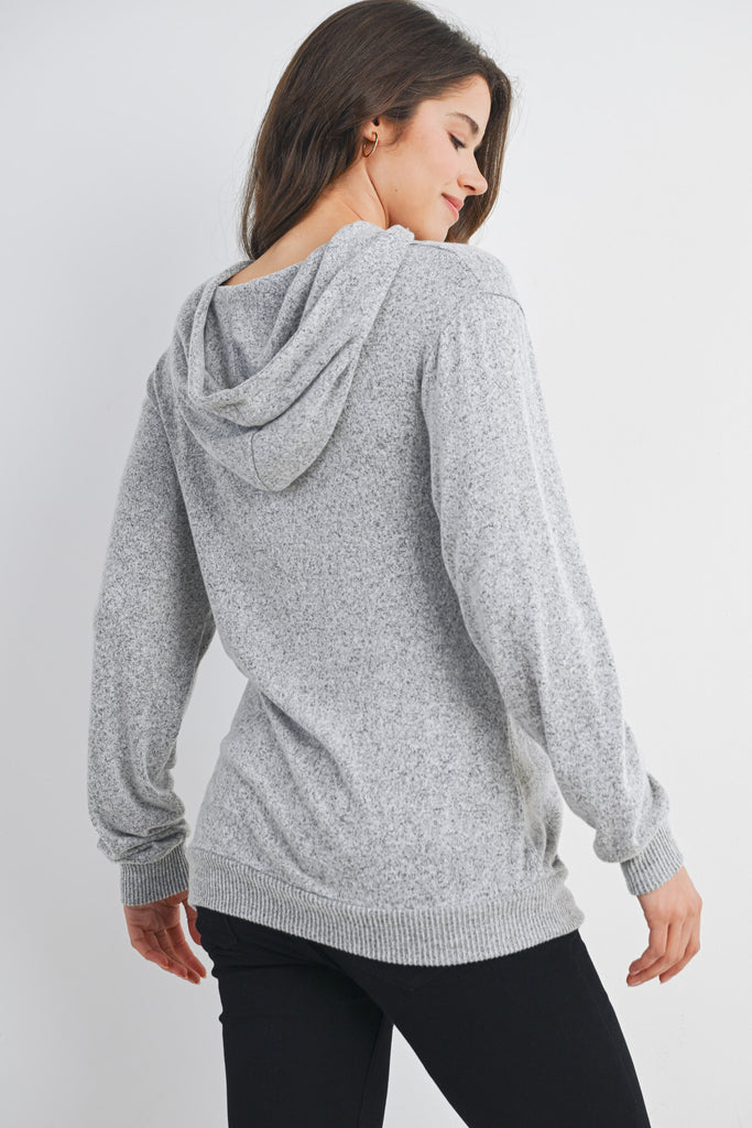 Heather Grey Double Layer Knit Maternity Nursing Hoodie Back View