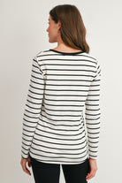 Off White/Black Striped Long Sleeve Ribbed Maternity Nursing Top Back