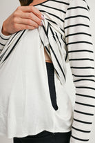 Off White/Black Striped Long Sleeve Ribbed Maternity Nursing Top Close Up
