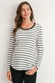 Off White/Black Striped Long Sleeve Ribbed Maternity Nursing Top Front View
