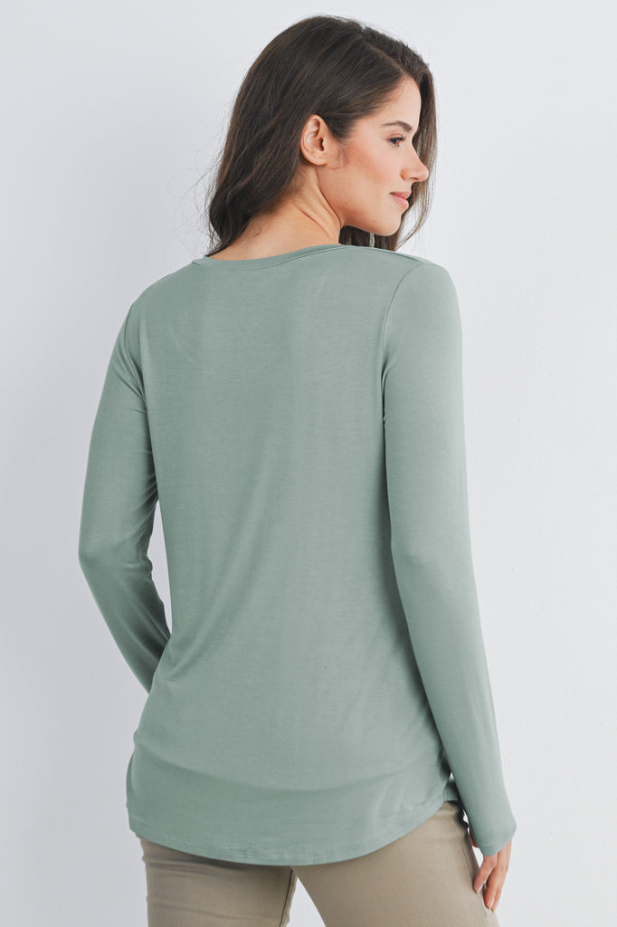 Sage Long Sleeve Scoop Neck Maternity Top Nursing Friendly Back View