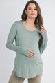 Sage Long Sleeve Scoop Neck Maternity Top Nursing Friendly Front View