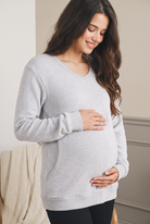 Heather Grey Scoop Neck Long Sleeve Maternity Pullover Nursing Top