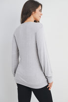 Heather Grey Scoop Neck Long Sleeve Maternity Pullover Nursing Top Back View
