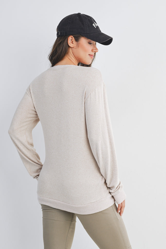 Oatmeal Scoop Neck Long Sleeve Maternity Pullover Nursing Top Back View