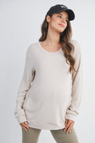 Oatmeal Scoop Neck Long Sleeve Maternity Pullover Nursing Top Front View