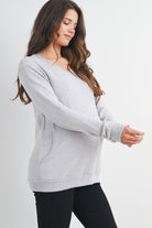 Heather Grey Scoop Neck Long Sleeve Maternity Pullover Nursing Top Side View