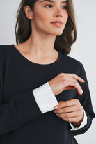 Black/White Casual Long Sleeve Twofer Sweatshirt Top Detail Close Up