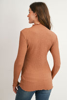 Mocha Textured Mock Neck Long Sleeve Maternity Top Back View